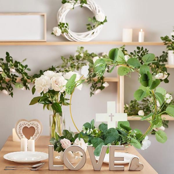 Customized Wood Place Card Holder, Gold Wreath Hoop Macrame for Christmas Decorations Wedding Table Crafts