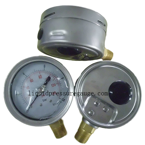 4 inch Liquid filled Pressure Gauge, bayonet, glycerine, 1/2 BSP lower mount, bayonet ,0-140psi/ bar, explosion proof