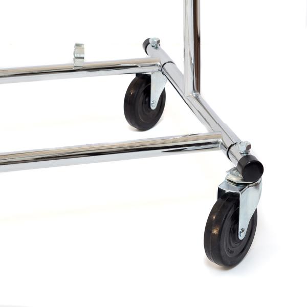 Chrome Metal Clothing Rack On Wheels / Extendable Rods Portable Metal Clothes Rack