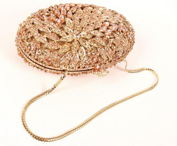 Oval Shape Luxury Stone Clutch Bag  Bridal Wedding With Rose Crystal