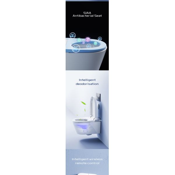 ARROW Luxury Wall Hung Smart Toilet with Heated Seat Remote Control and Self-cleaning Glaze