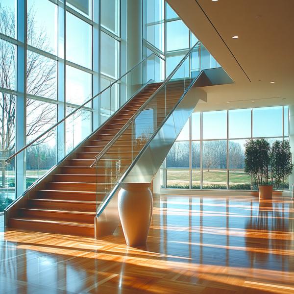 Heavy-Duty 316 Stainless Steel Handrails with Wood Accents for Glass Staircases