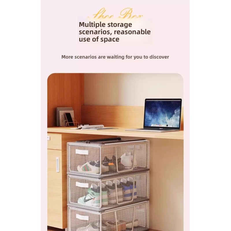 Factory Wholesale Plastic Foldable Transparent Dustproof Shoe Storage Cabinet Portable Shoe Box for Home