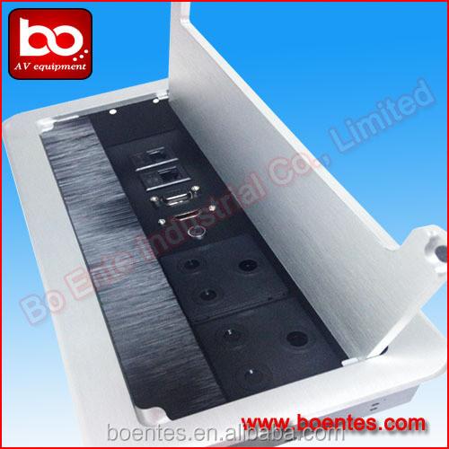 Table Hidden Manual Flip Up Desktop Outlets Box with Aluminum Alloy Panel Cover