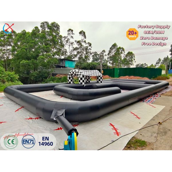 Commercial Inflatable Black Go-Kart Race Track with Checkered Arch for Events