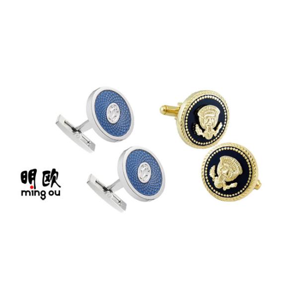 Round Silver Enamel Cufflinks Copper Material , Fashion Personalised Mens Cufflinks