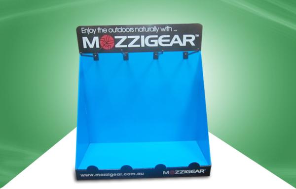 Blue Environmental Cardboard Countertop Display With Black Hooks