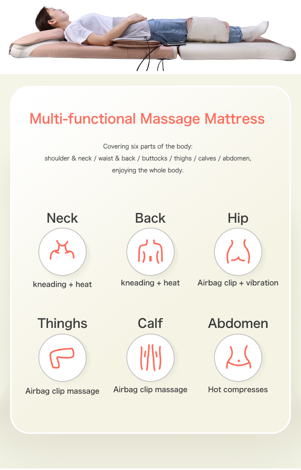 Full Body Massage Mattress with Shiatsu Neck Massager Heat Pad and Timing Control for Body Relaxation