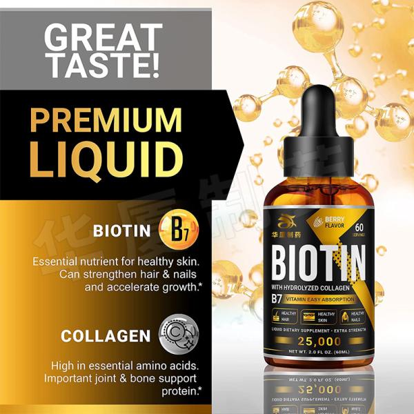 25000mcg Biotin Hair Growth Drops Strong Nails Glowing Skin 60ML