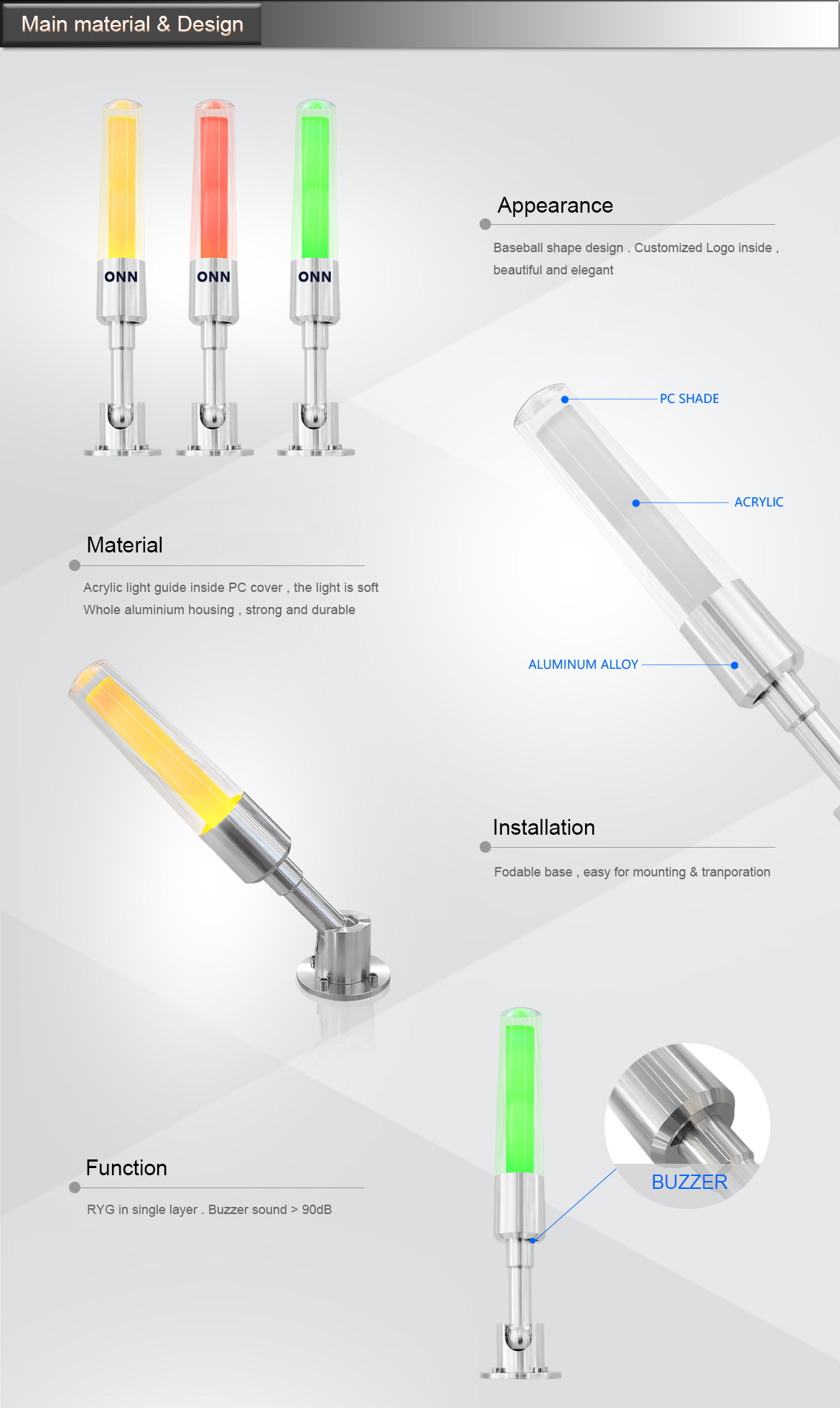 ONN M4S-E LED Lights Single Layer Three Colors RYG With Buzzer For Cnc Machine