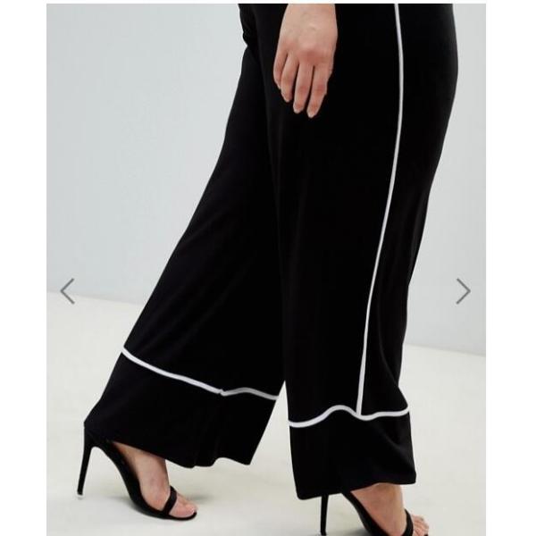 OEM black plus size wide leg pants,women's fashion pants with white piping