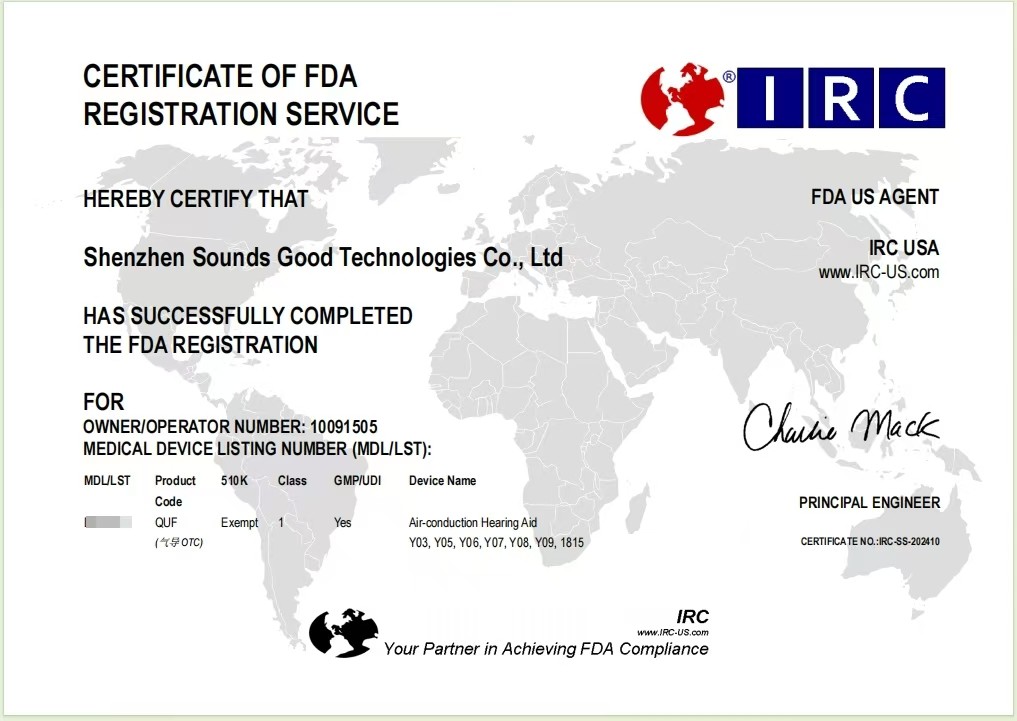 Shenzhen Sounds Good Technologies Co.,Ltd Сертификации