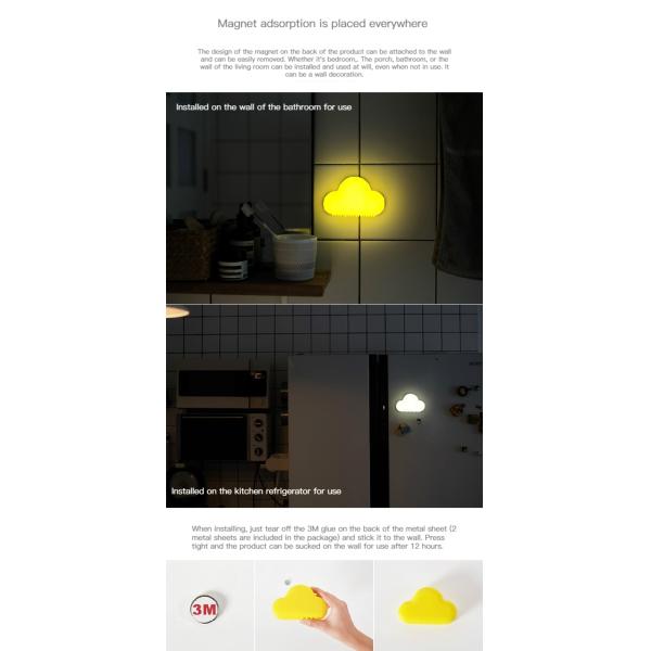 Controle de voz de indução do corpo humano Nuvem Luz noturna LED com carregamento USB e tamanho pequeno