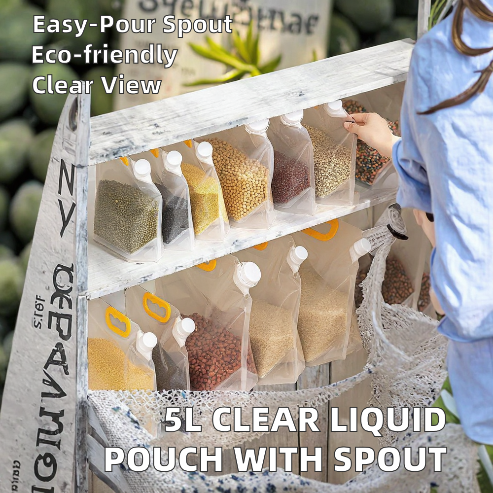Food Grade Moisture-Proof Resealable Spout Stand-Up Pouches with Handle for Grains Nuts Dry Food & Liquid Beverage Storage