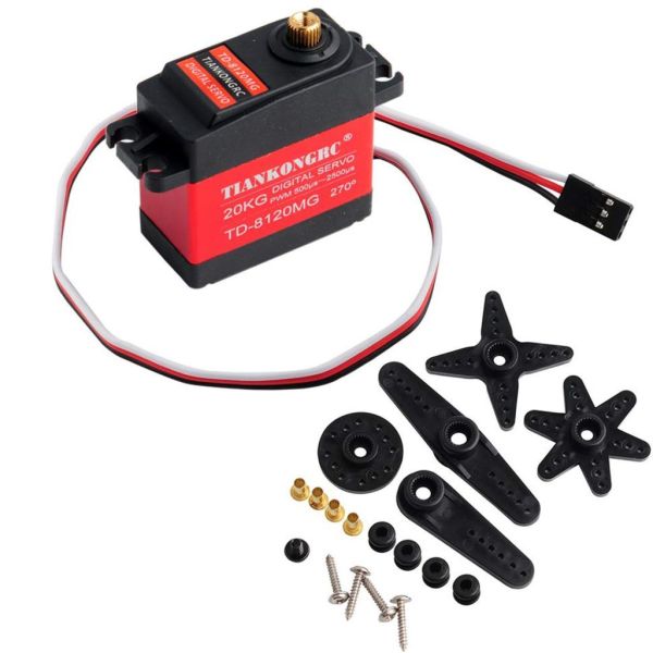 TIANKONGRC TD-8120MG 20KG  4.8-7.4V Digital Servo 360 Degree Waterproof Large Torque Metal Gear for DIY Robot Robotic Arm RC Model PWM 500μs-2500μs