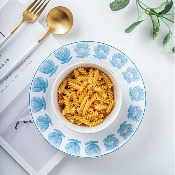 Ceramic European Style Blue Alice Dinnerware Set For Kitchen Tabletop In Elegant Design