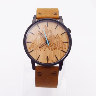Japan Quartz Movement Mens Stainless Steel Watch With Bamboo Dial