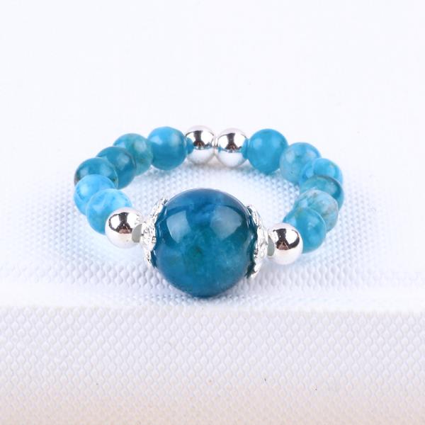 4mm Handmade Gemstone Beaded Ring Adjustable Blue Apatite Stone Ring For Party Daily Wearing