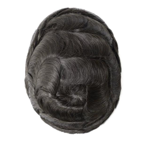 Fine mono Human Hair Unit for Men Invisible Hair Knots and Natural front Scallop