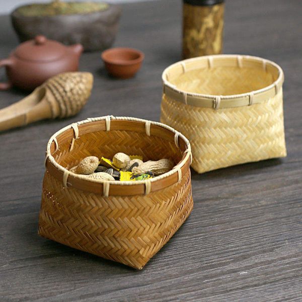 Home Handmade Woven Natural Bamboo Storage Basket Round Bamboo Flower Basket Bamboo Baskets of Necessary Kitchen Utensils Fruit and Candy Can Be Used As Gifts for Phuong Duy Handicrafts