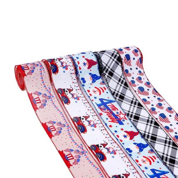 Dia da Independência dos Estados Unidos fita de borracha 2-1/2 Fita de borda de arame com desenho da bandeira da estrela