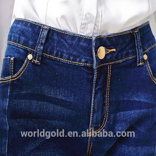 Fashion Breathable Women Denim Skinny Jeans Full Length Dark Blue Color