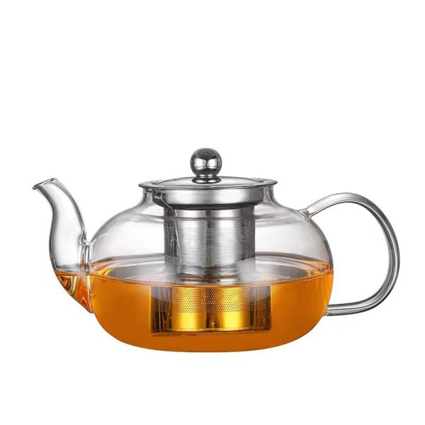 Dishwasher Safe Borosilicate Glass Tea Kettle Teapot 800ml With Metal Infuser And Lid