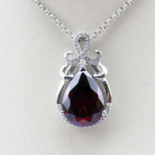 Fashion Silver Jewelry Pear-Shaped Garnet Cubic Zircon Pendant(PSJ0405)