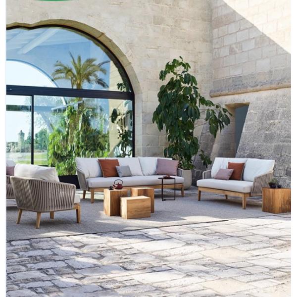 PE Rattan Outdoor Patio Furniture Sets With Solid Teak Wood Frame