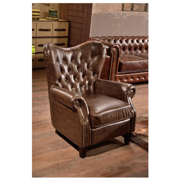 Nidea #8826 Foshan Factory Custom-Made American-Style Retro High-Back Tiger Chair Genuine Leather Leisure Sofa  Chair Bedroom Living