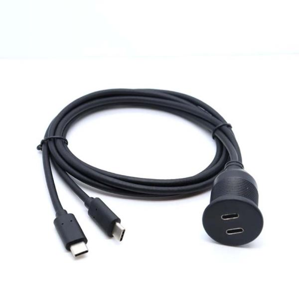 Personalizar doble tipo C macho a hembra cable de extensión a prueba de agua con panel de montaje de chorro para automóvil camión barco computadora de motocicleta