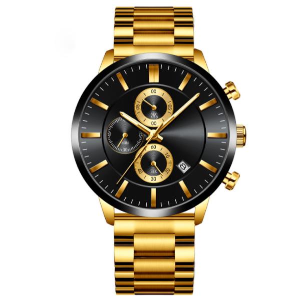 Mens Japan Movt Watch Stainless Steel Back PVD Plated Calendar Wrist Watch