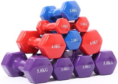 Cast Iron Hexagonal Colored Dumbbells Set Weight By KG Vinyl Neoprene Coated Dumbbells