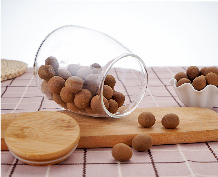 Transparent Bamboo Lid Glass Storage Jar Customized Size Kitchen Glass Canister