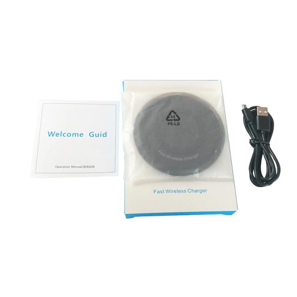 Round PU covered Qi wireless phone quick full 10w charger for all mobile at home or outside travel