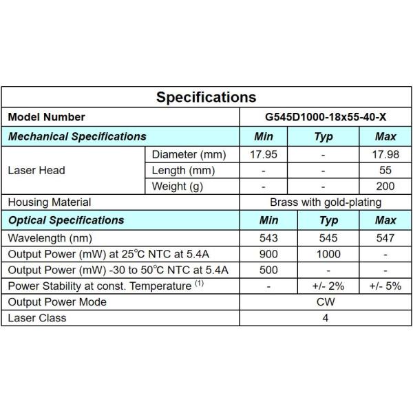 545nm Green Dot Laser Module 1000mW Solid State Laser for Industrial Applications