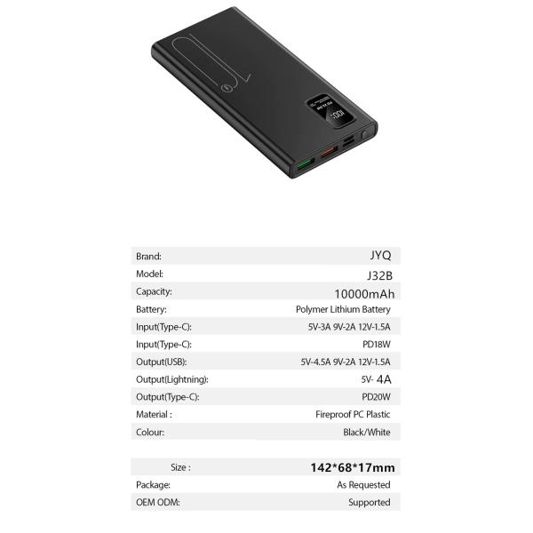 Exterior portátil 10000mah PowerBank LED Display PD QC3.0 22.5W Carga rápida Bancos de energía delgados 10000mAh Cargador USB-C para iphone 15