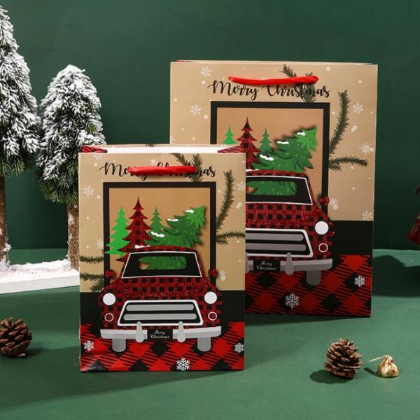 Красный подарок Санта Клауса решетки упаковывая бумажный мешок 33*9*7cm ECO дружелюбный