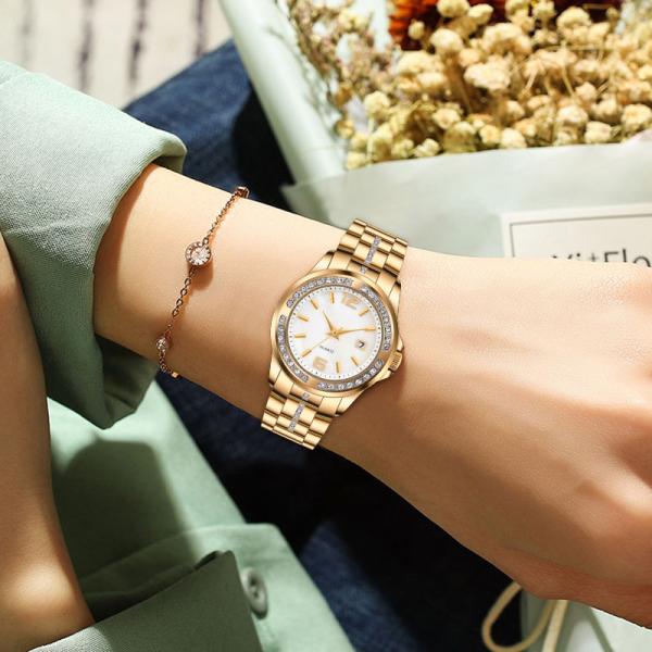 A caixa de aço inoxidável romântica clássica da liga Encrusted Diamond Quartz Watch For Women