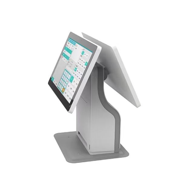 15.6 Desktop Dual-Screen Self-Service Kiosk, Optional Android & Windows OS, Integrated with 80mm Thermal Printer, Barcode Scanner and NFC Reader Module