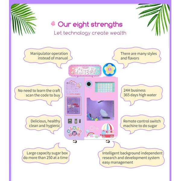 Fully Automatic Coin Credit Card Operated Automatic Cotton Candy Vending Machine With Multi Language