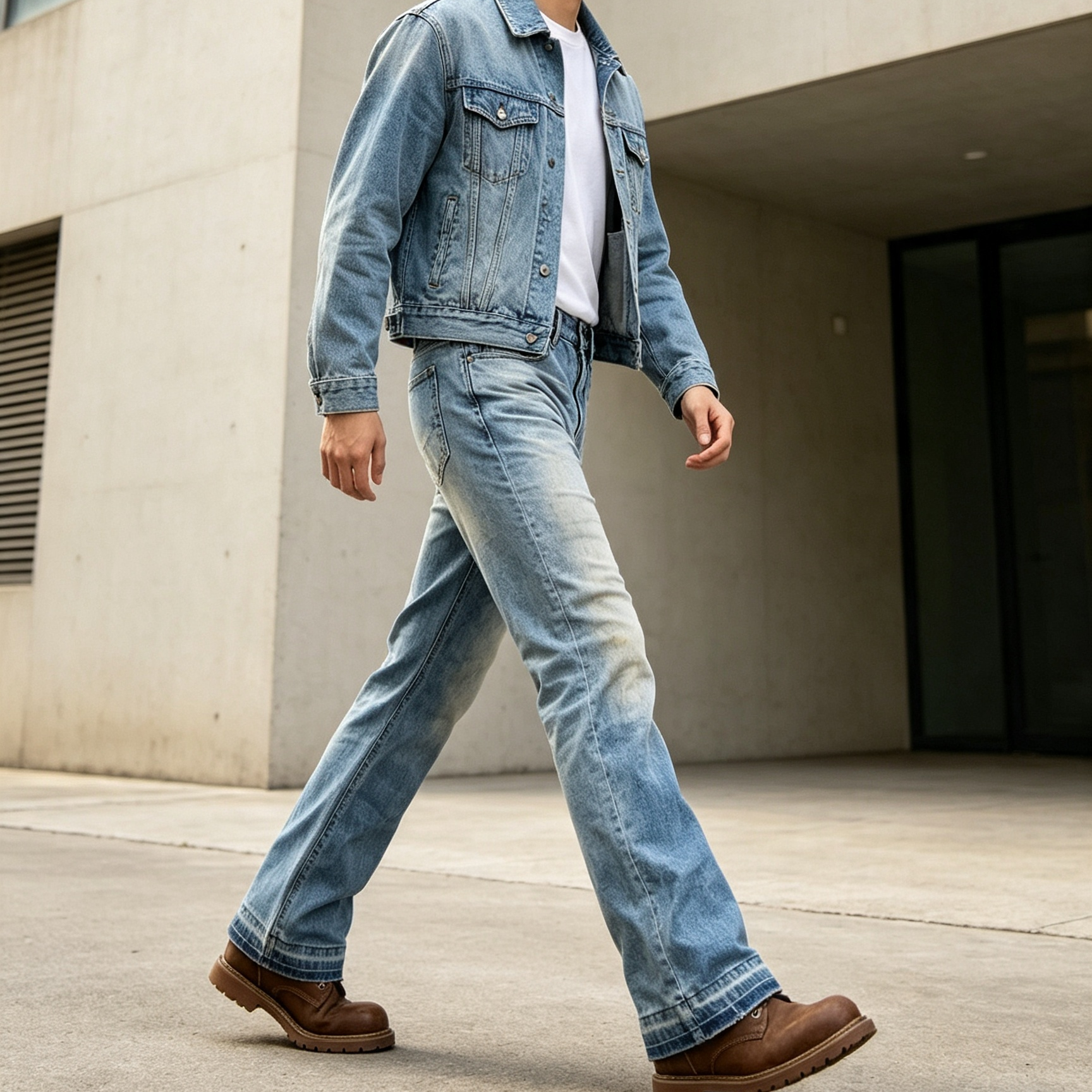 Light Washed Men's Jeans Mid Rise Flare Denim Jeans With Whisker Detailing