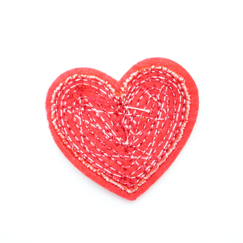 Customized Heart Shaped Red Bead Embroidery Applique Patch Wholesale Heart Embroidered Bead Patch