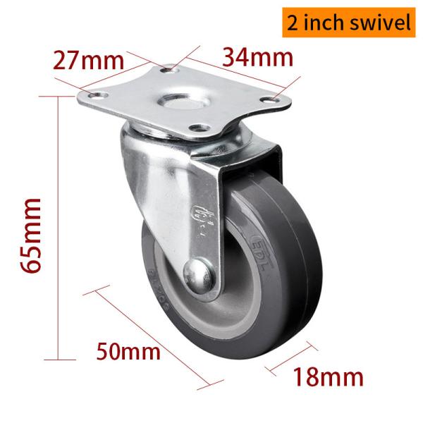 EDL Mini Duty Casters 2 pulgadas 30 kg Plate TPU por tipo rígido, giratorio y freno
