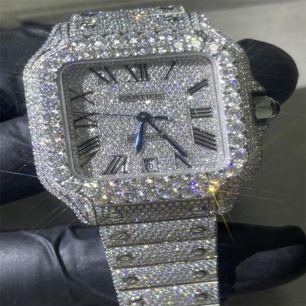 Relógio de moissanite de corte brilhante com moldura redonda relógio de hip hop personalizado bust down