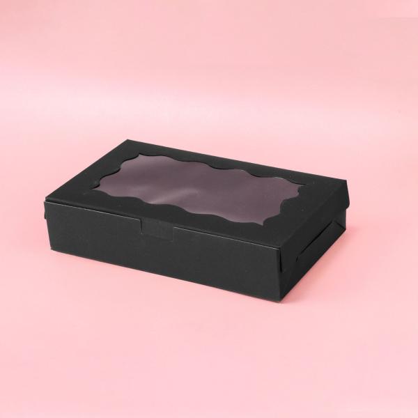 Eco Friendly Window Gift Box Set Kraft Black Pink Food Packaging with Wave Cut Display for Cookies Treats