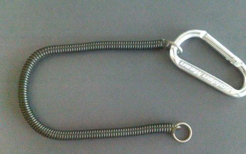 Bungee w/ carabiner on both ends transparent clear wire coil solid black retractable coil