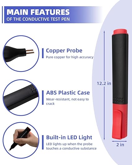 Grounding Test Pen for Earthing Mat Bed Sheet Conductive Testing Pen for Grounding Earthing Tester Pen