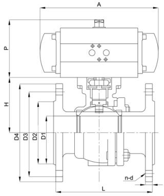 DIN 3357 WCB Industrial Ball Valve With Single Acting Penumatic Actuator