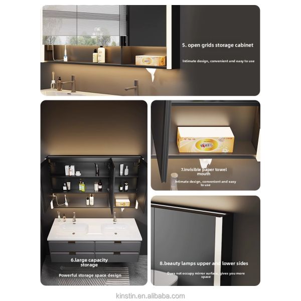 Modern Water-Resistant LED Mirror Wall Mounted Bathroom Vanity Medicine Cabinet for Hotel Apartment Villa Makeup Application